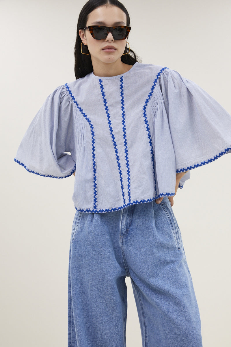 Blouses korte mouw blauw by-bar