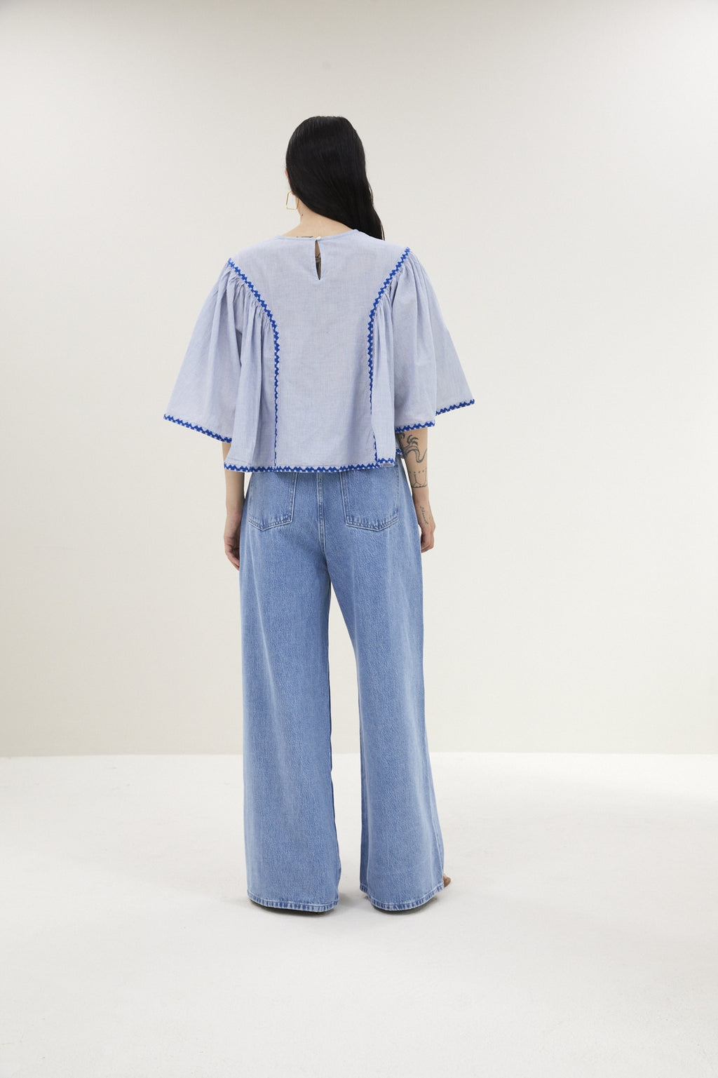 Blouses korte mouw blauw by-bar