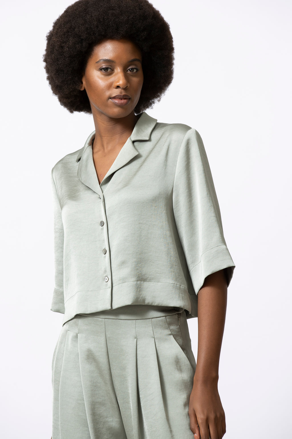 Blouses korte mouw groen Gigue