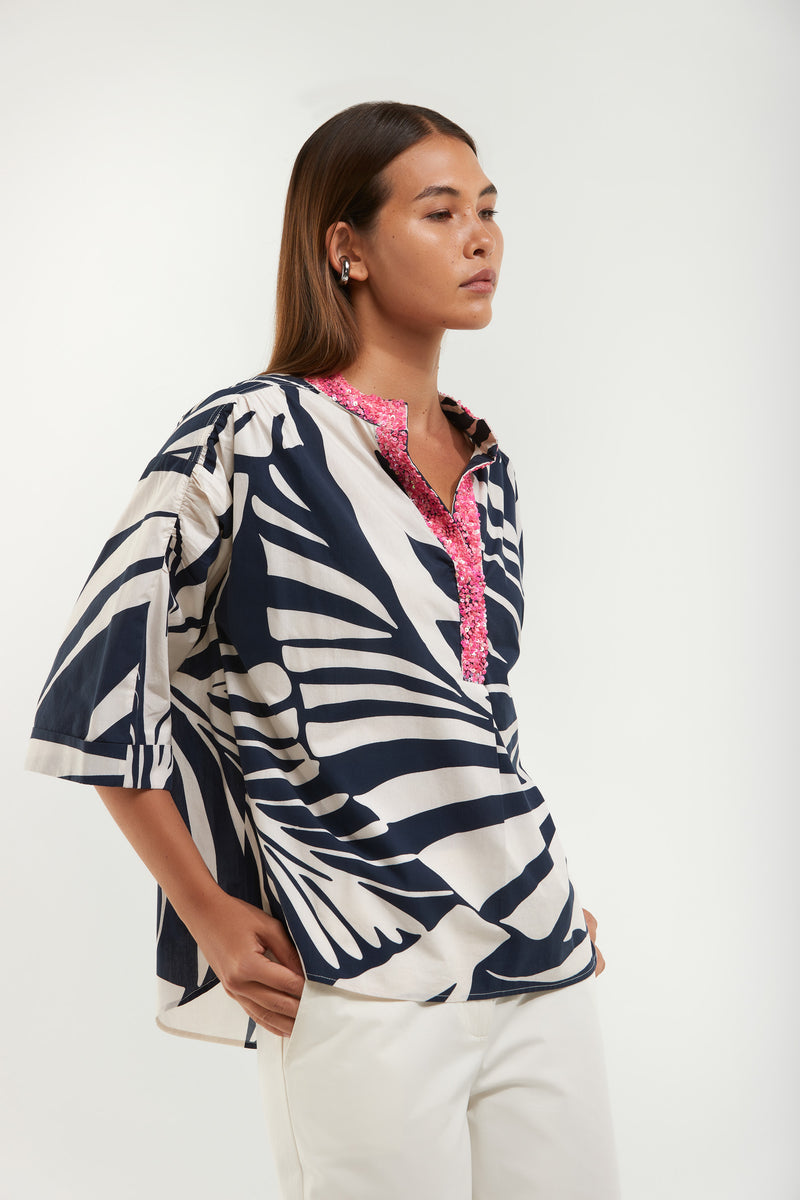 Blouses korte mouw navy Senso