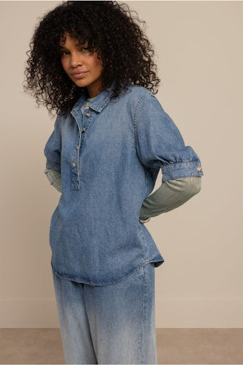 Blouses korte mouw blauw Studio Anneloes