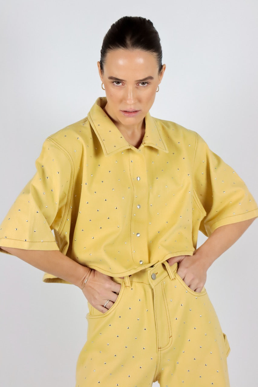 Blouses korte mouw geel AMANDINE