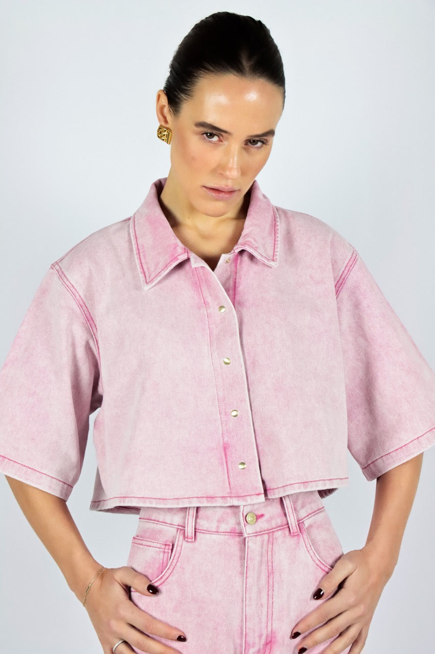 Blouses korte mouw roze AMANDINE