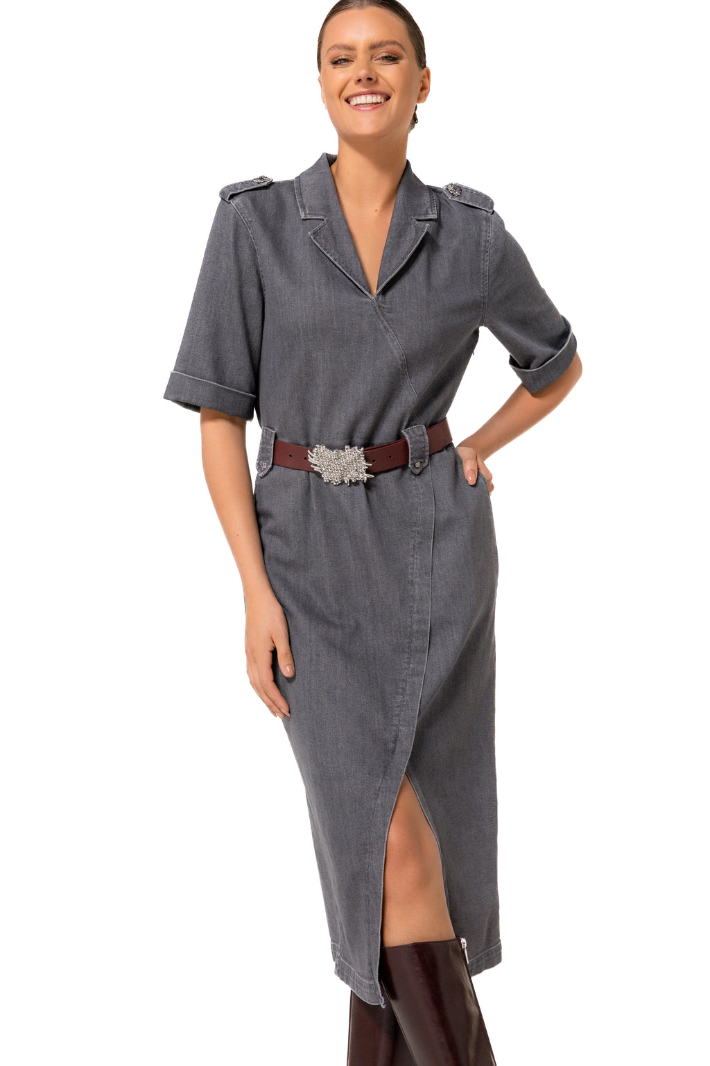 Jurken lange mouw grijs Caroline Biss