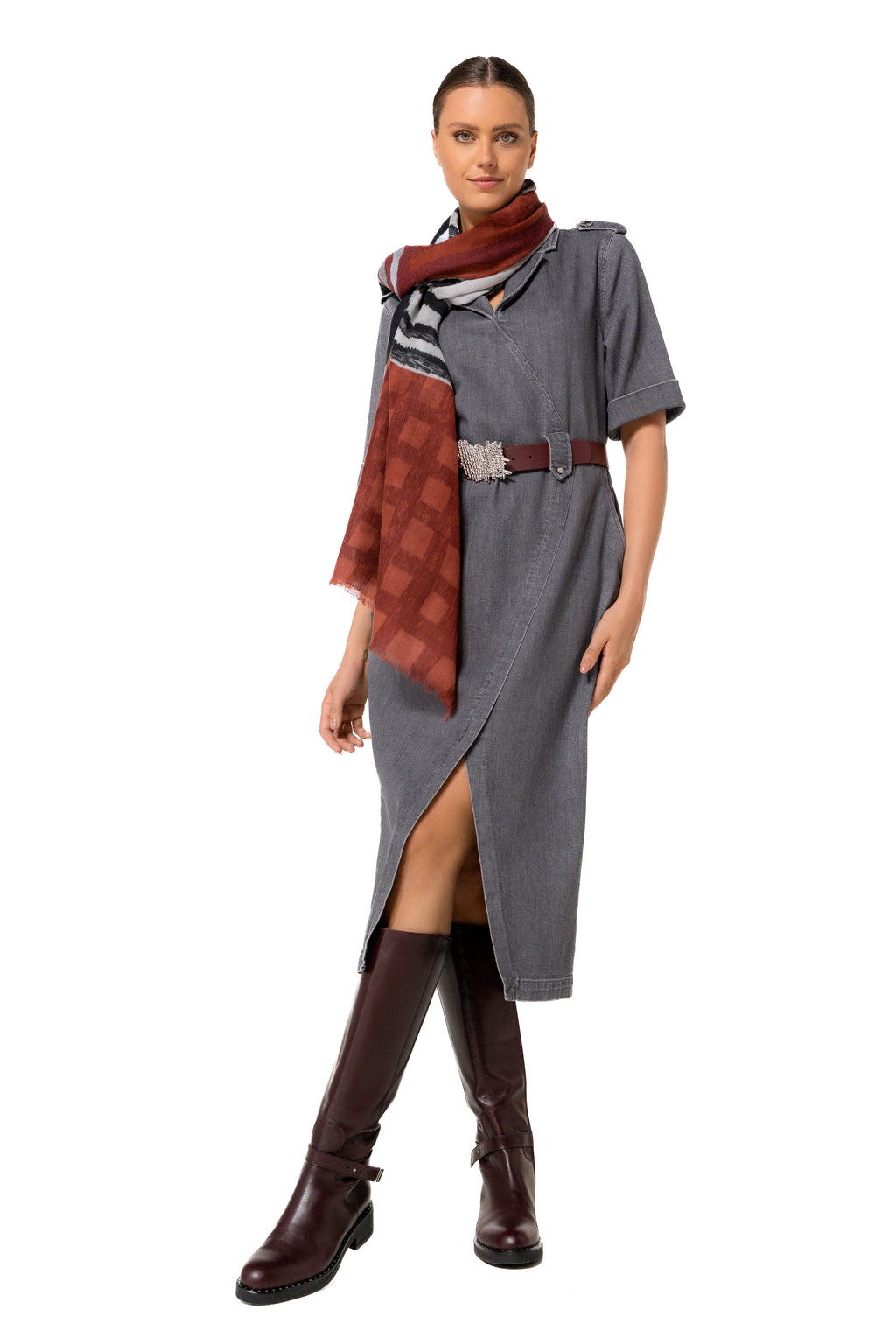 Jurken lange mouw grijs Caroline Biss