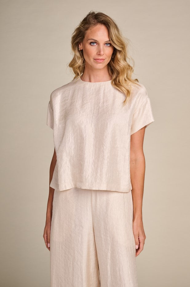 Blouses korte mouw beige Due Amanti