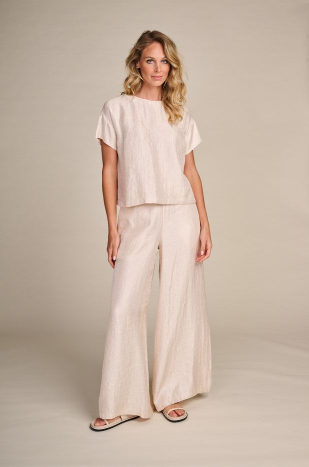 Blouses korte mouw beige Due Amanti