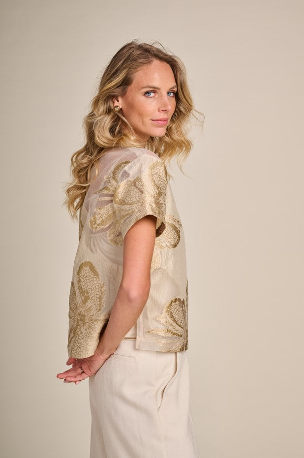 Blouses korte mouw beige Due Amanti