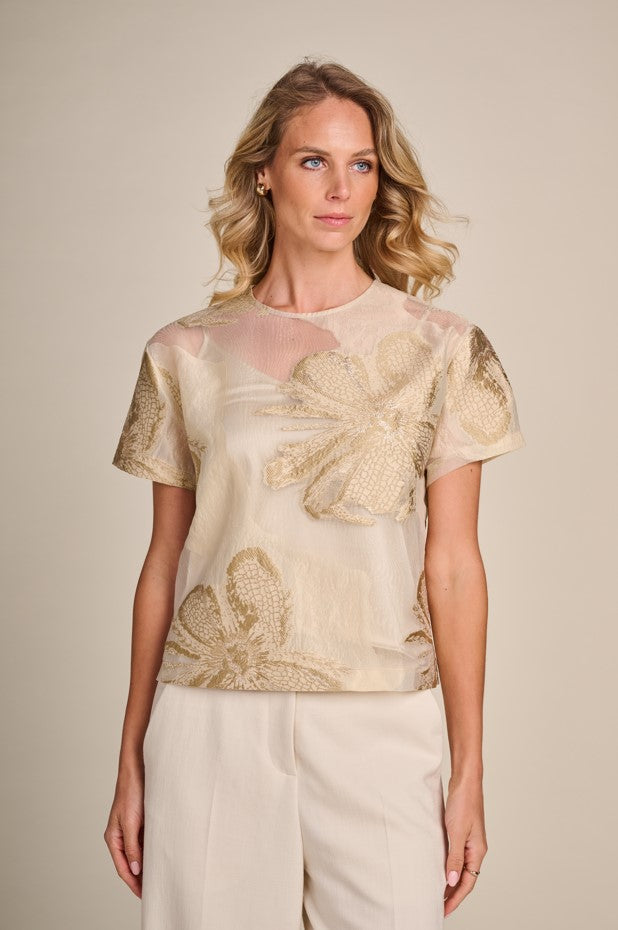 Blouses korte mouw beige Due Amanti