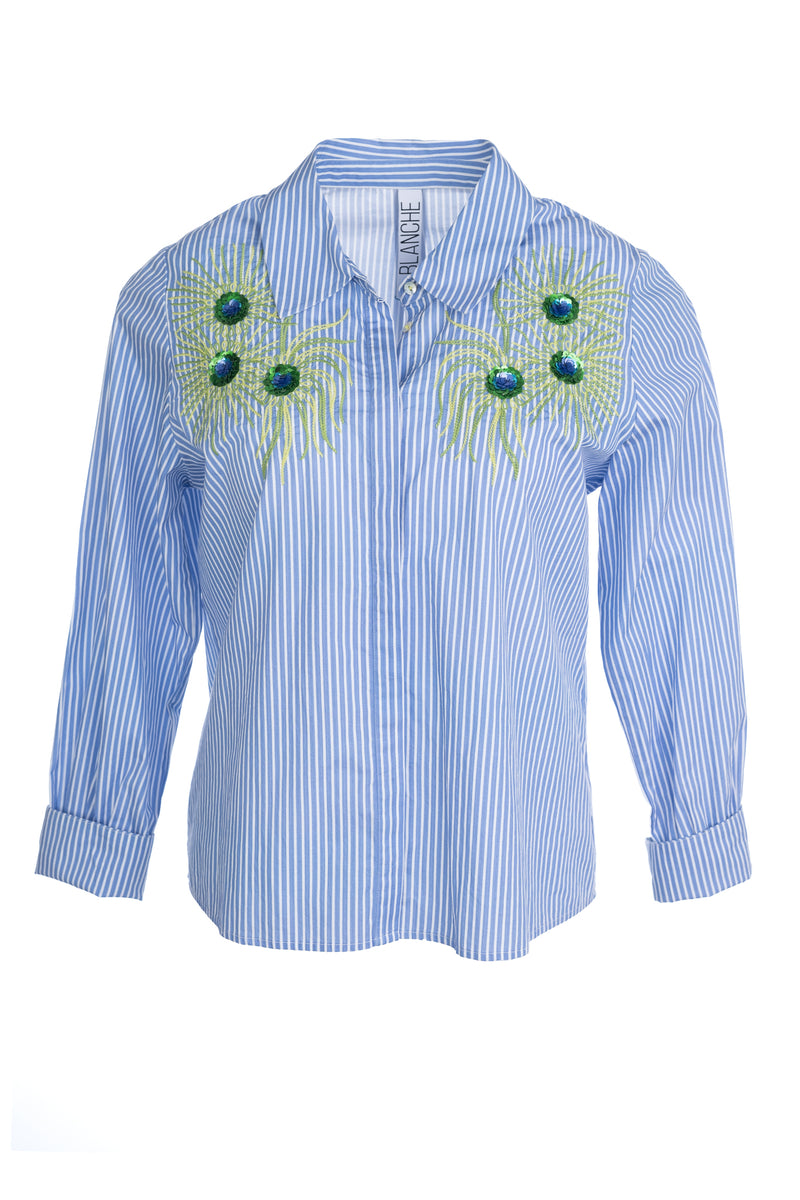 Blouses lange mouw blauw Dame Blanche
