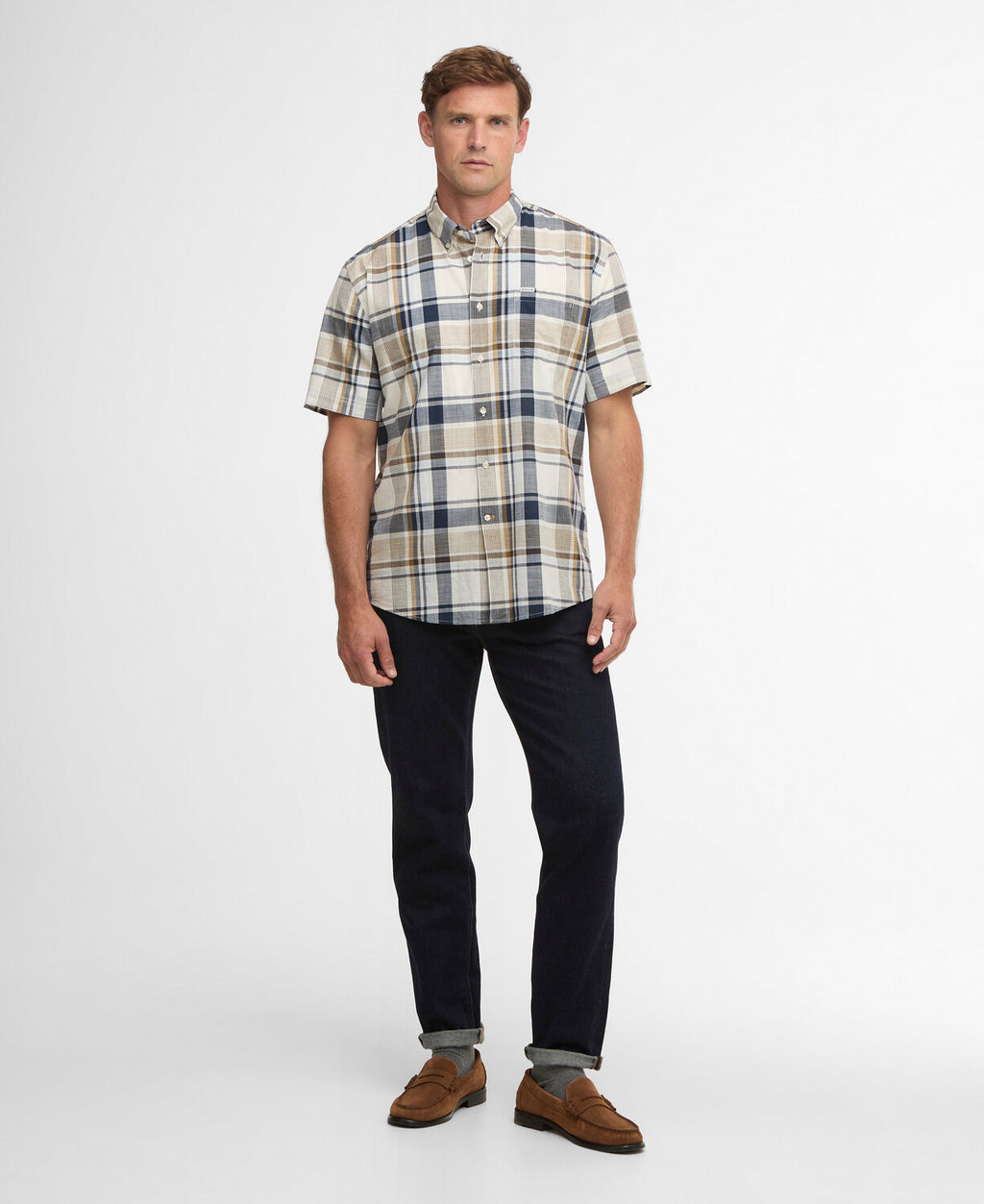 Hemden korte mouw bruin Barbour