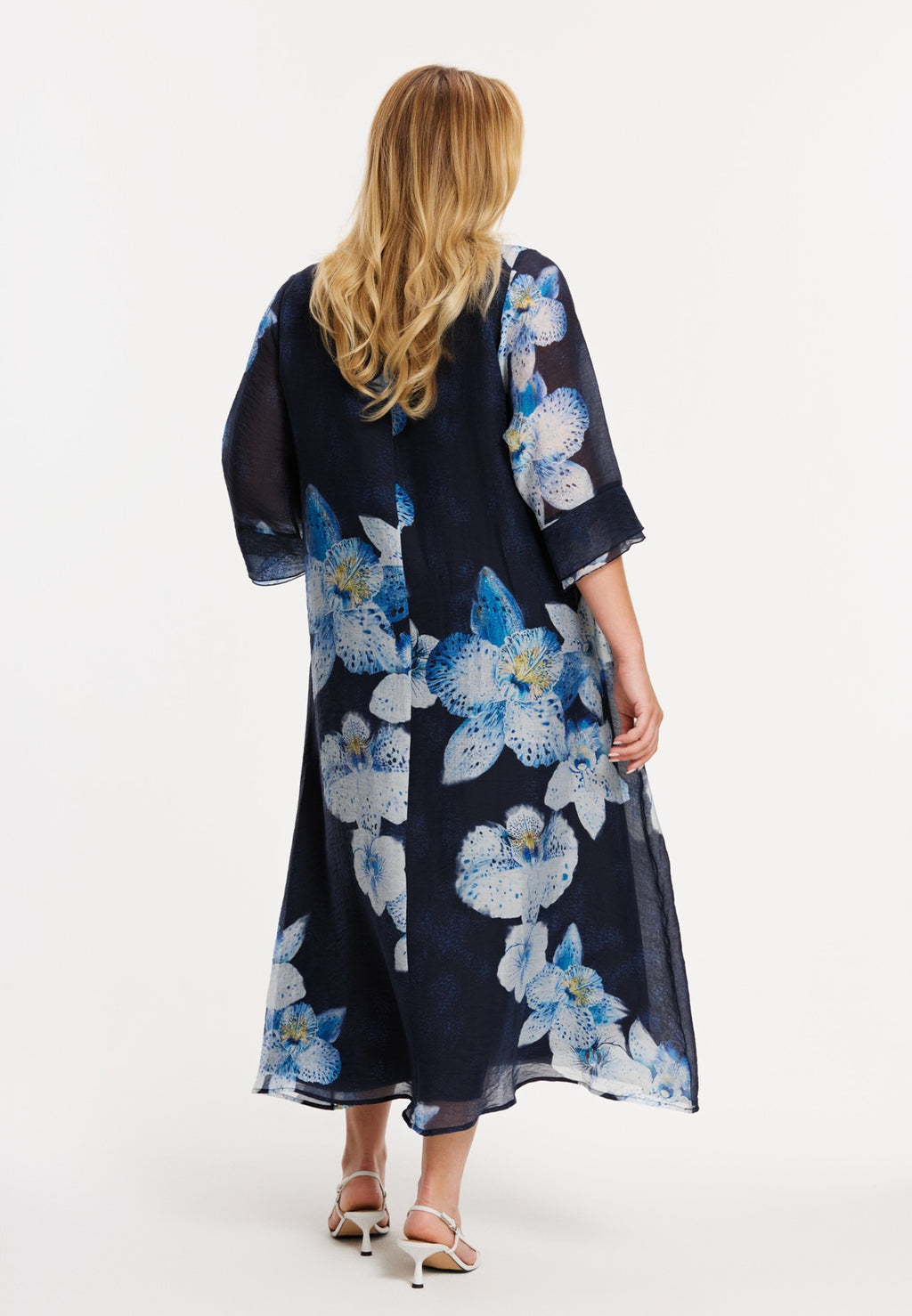 Jurken lange mouw navy Yoek