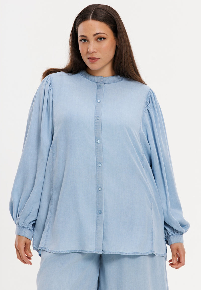 Blouses lange mouw blauw Yoek