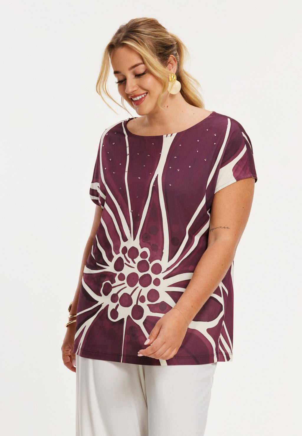 Blouses korte mouw bordeaux Yoek