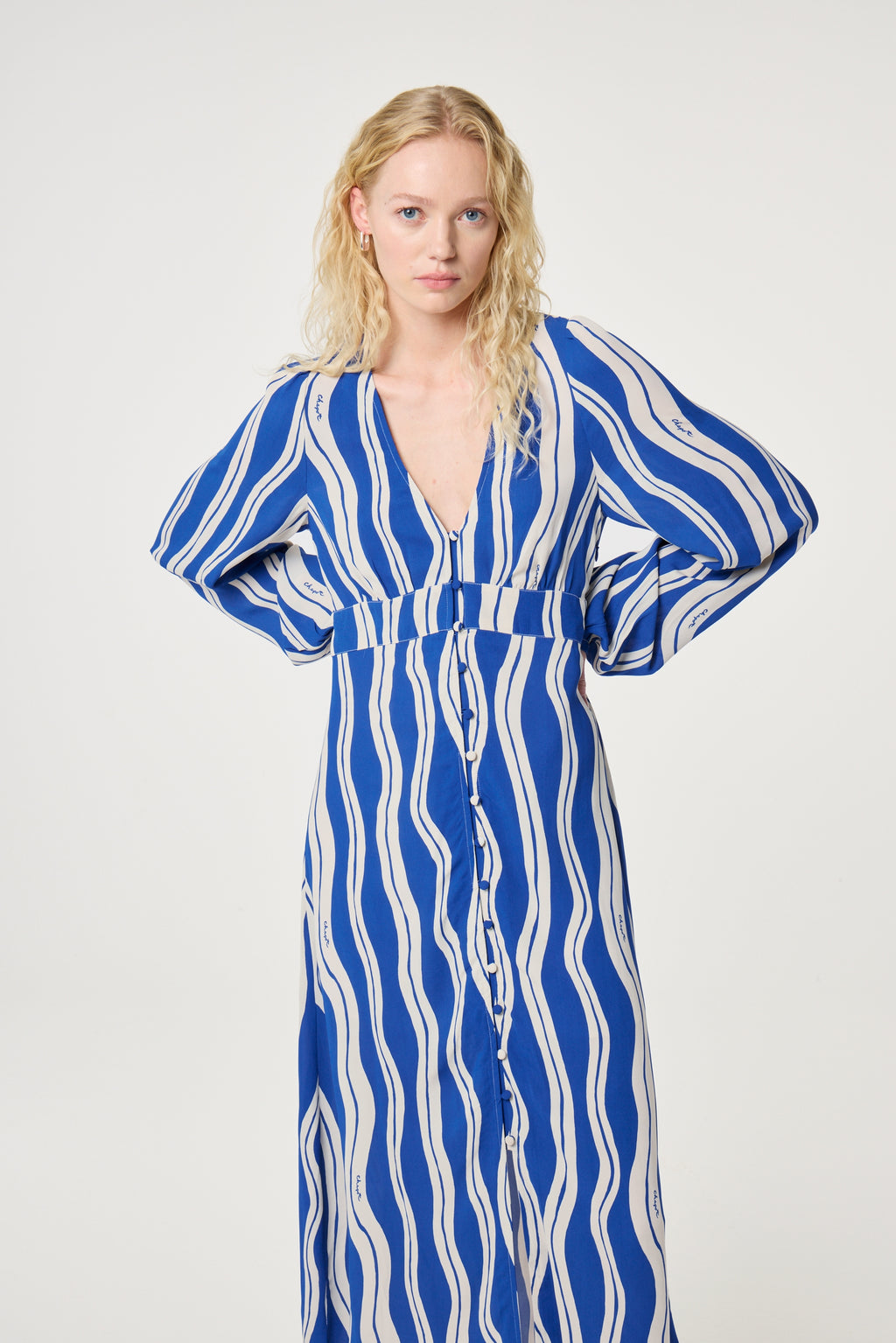 Jurken lange mouw blauw Fabienne Chapot