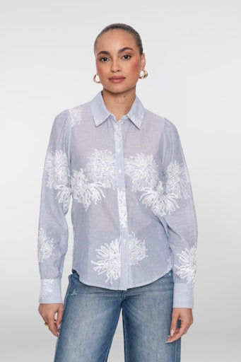 Blouses lange mouw blauw Geisha
