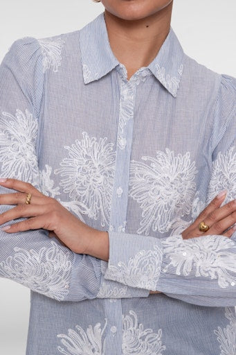 Blouses lange mouw blauw Geisha