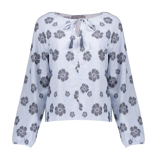 Blouses lange mouw blauw Geisha