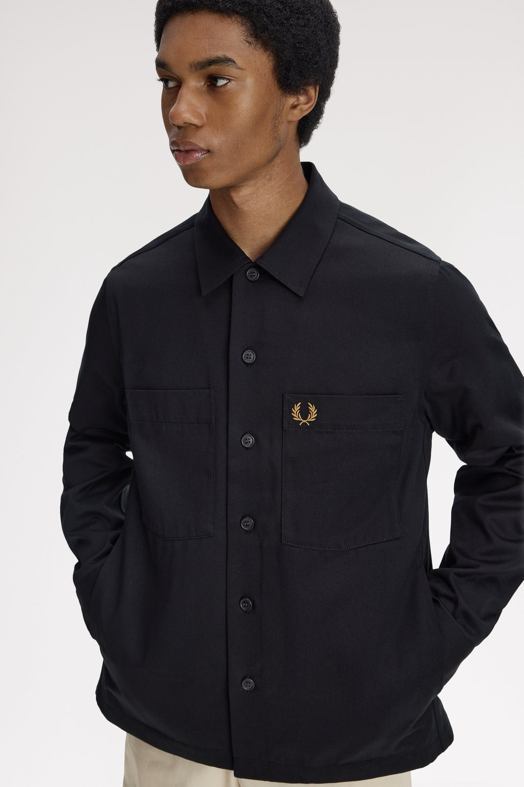 Hemden lange mouw zwart Fred Perry