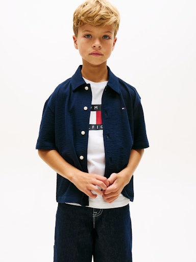 Hemden korte mouw navy Tommy Hilfiger