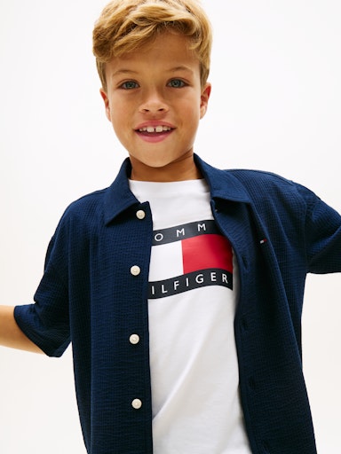Hemden korte mouw navy Tommy Hilfiger