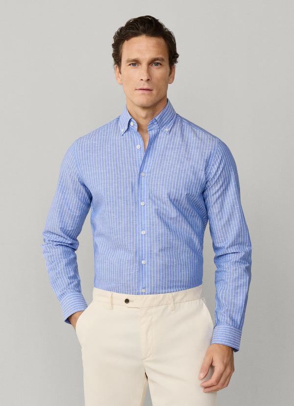 Hemden lange mouw blauw Hackett London