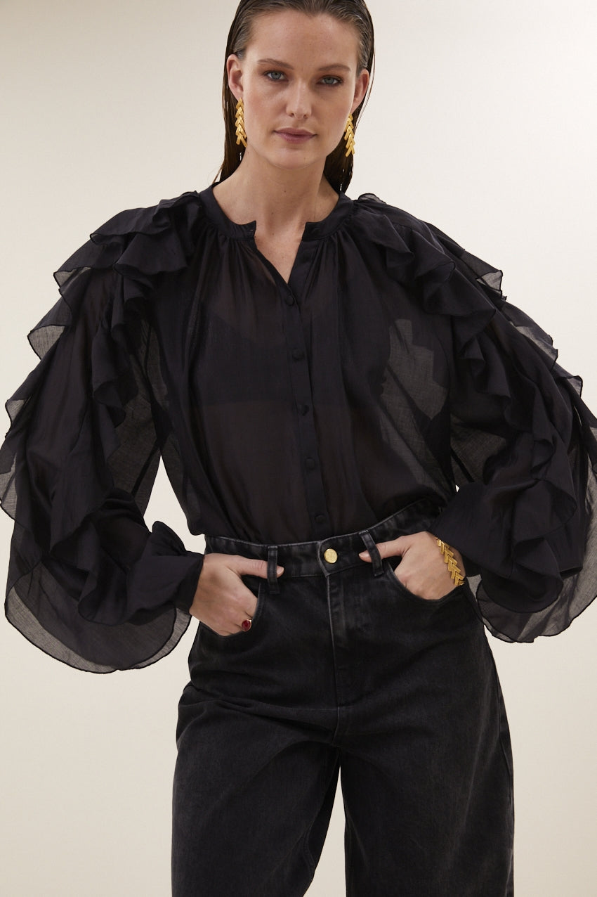Blouses lange mouw zwart by-bar