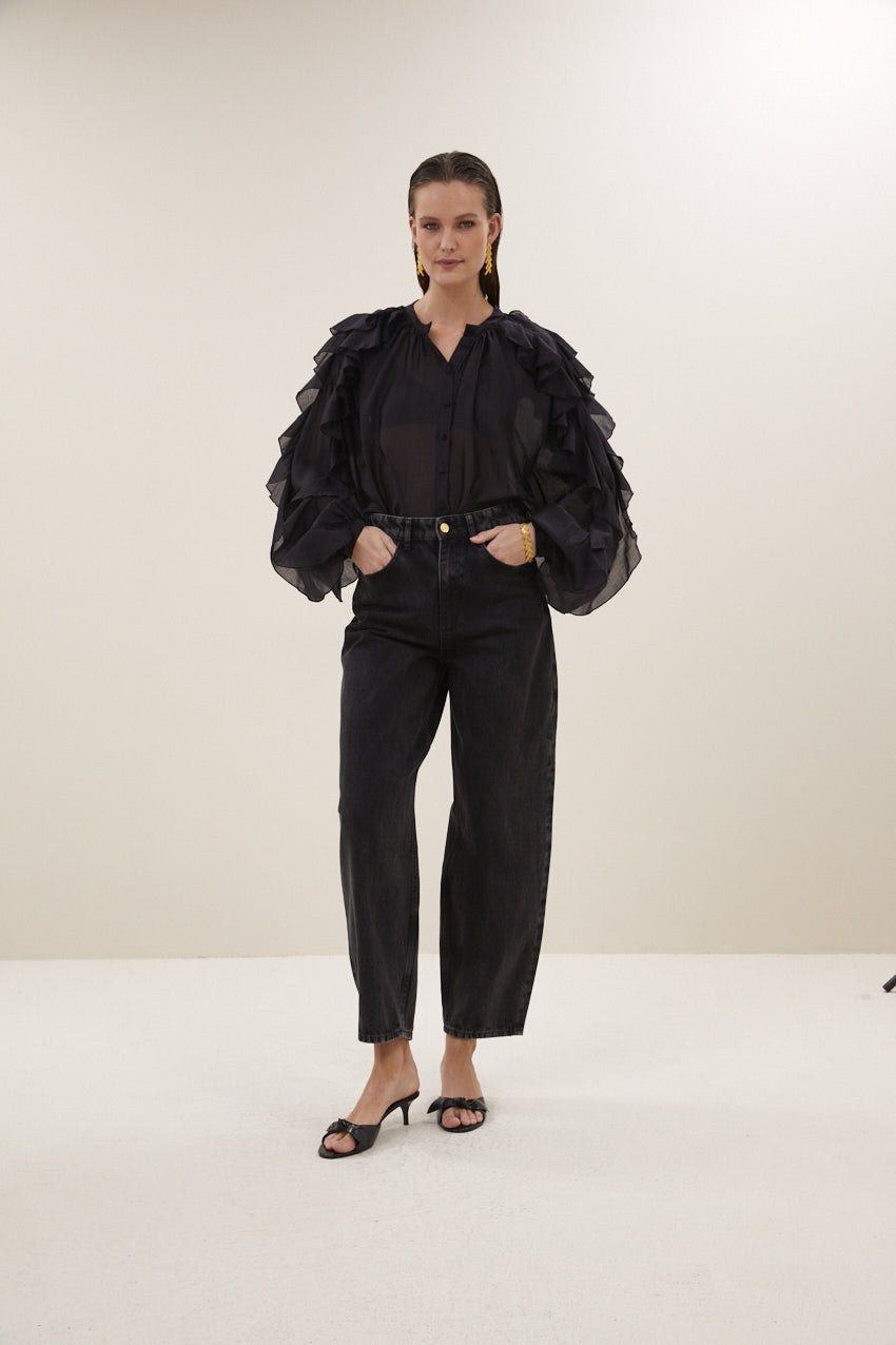 Blouses lange mouw zwart by-bar