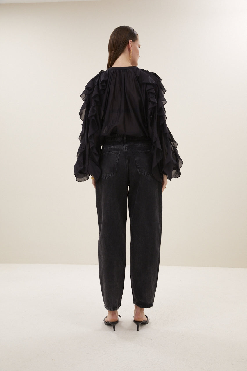 Blouses lange mouw zwart by-bar