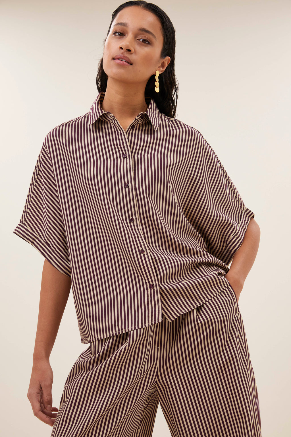 Blouses korte mouw bordeaux by-bar