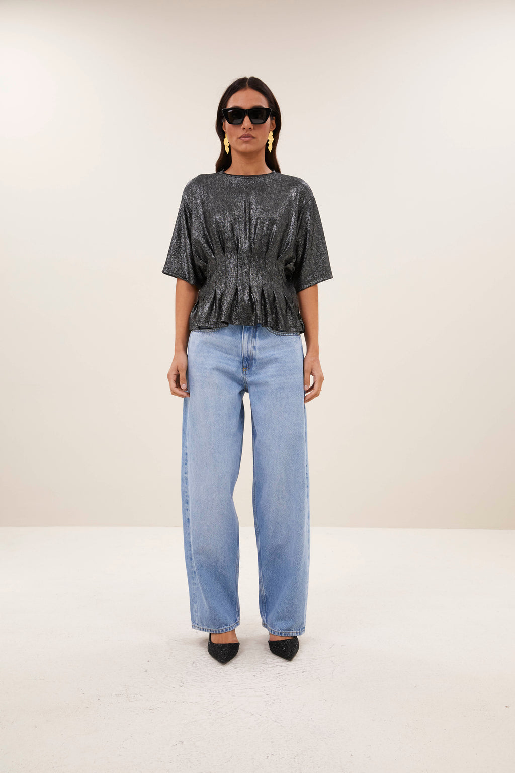 Blouses korte mouw grijs by-bar