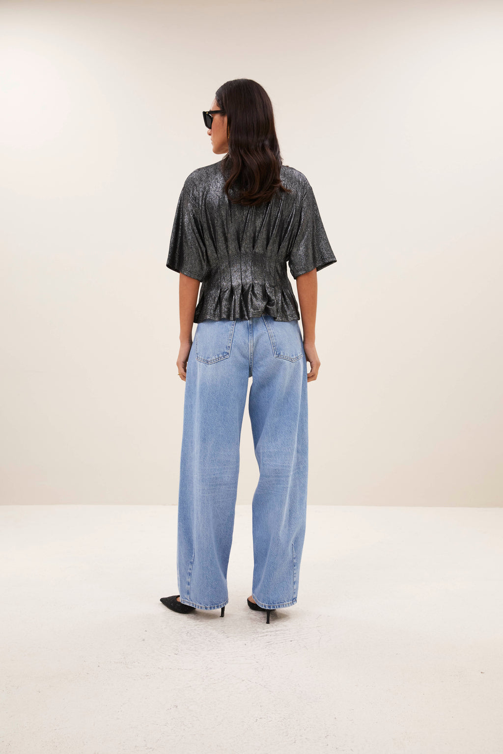 Blouses korte mouw grijs by-bar