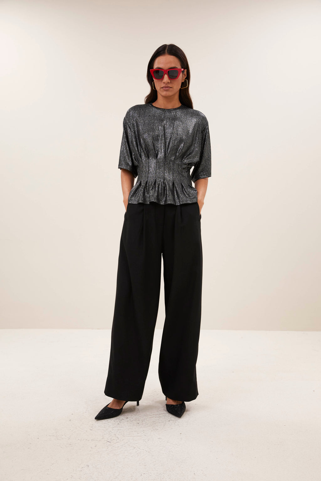 Blouses korte mouw grijs by-bar