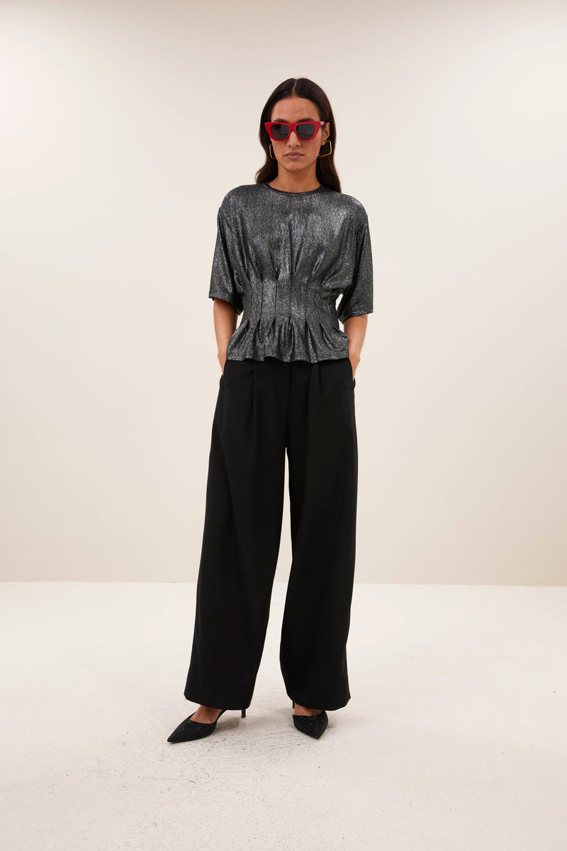 Blouses korte mouw grijs by-bar
