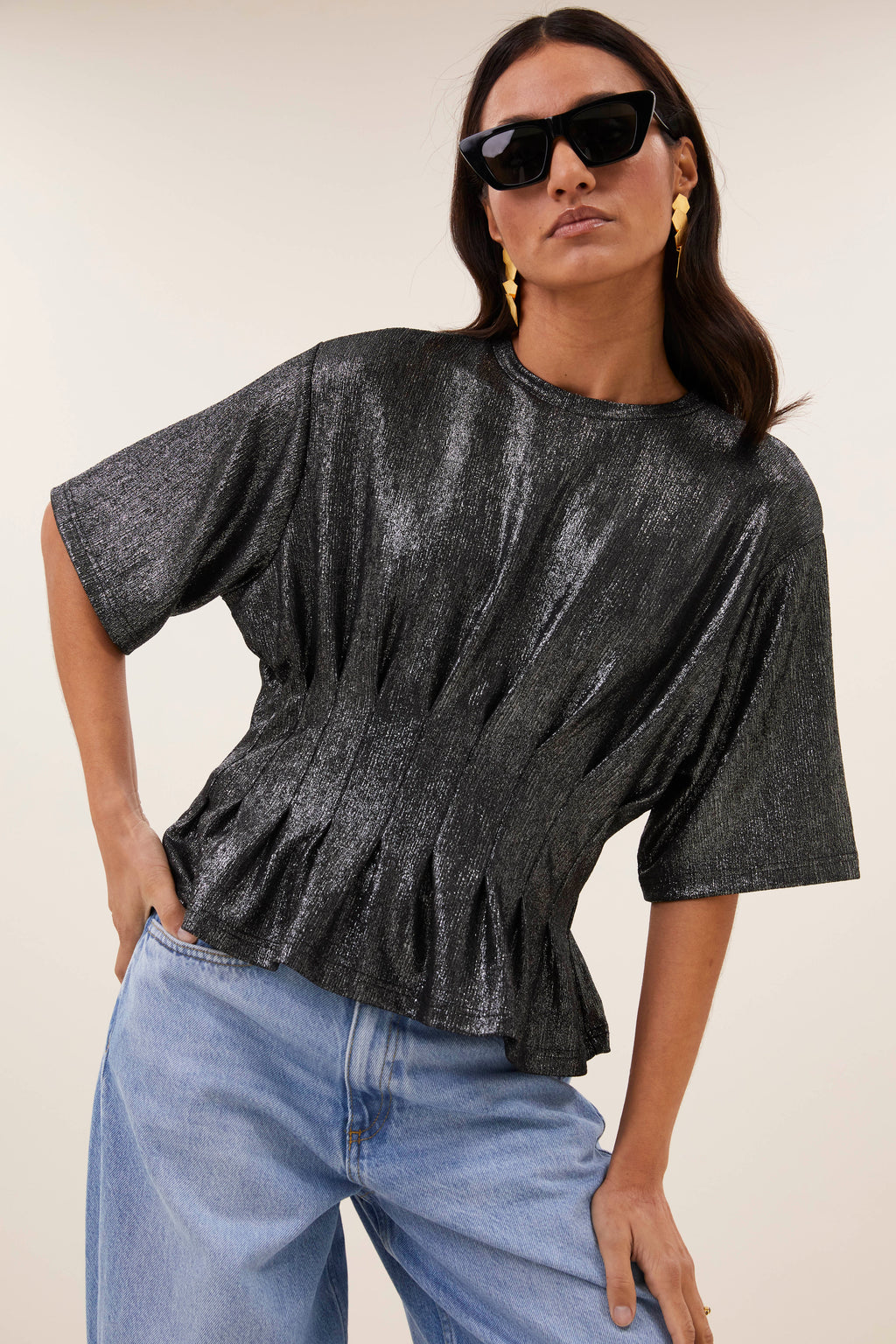 Blouses korte mouw grijs by-bar