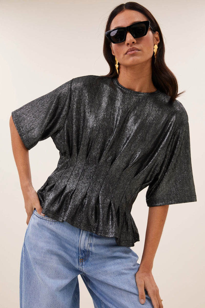 Blouses korte mouw grijs by-bar