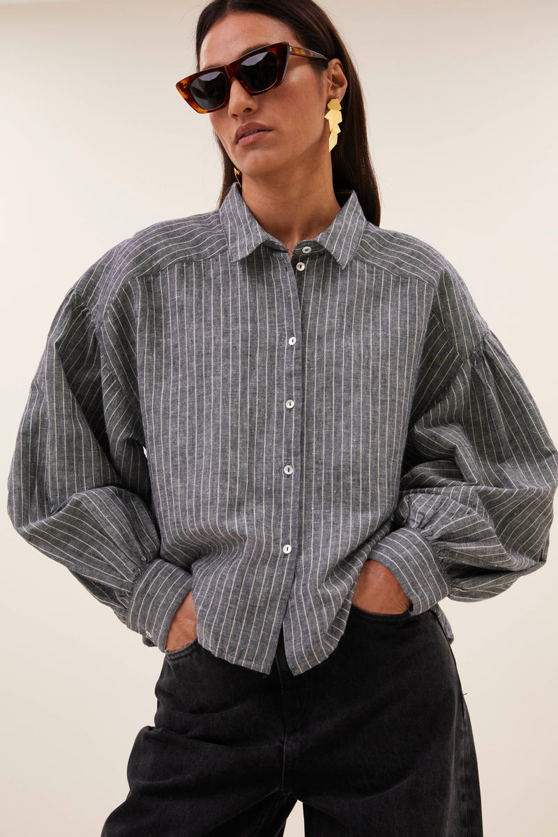 Blouses lange mouw grijs by-bar