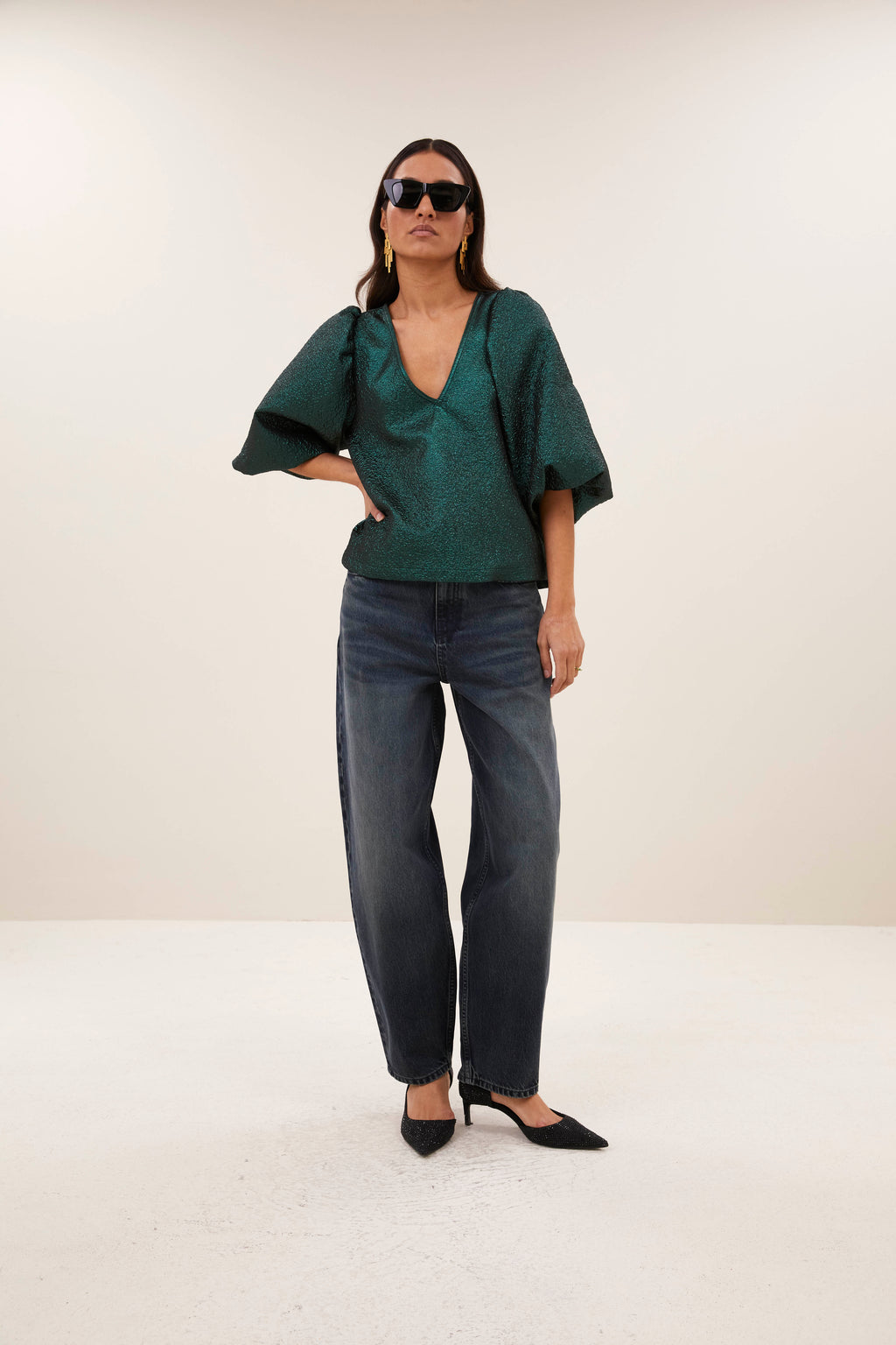 Blouses korte mouw groen by-bar