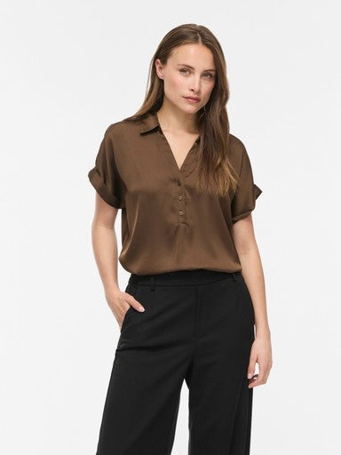 Blouses korte mouw bruin VILA