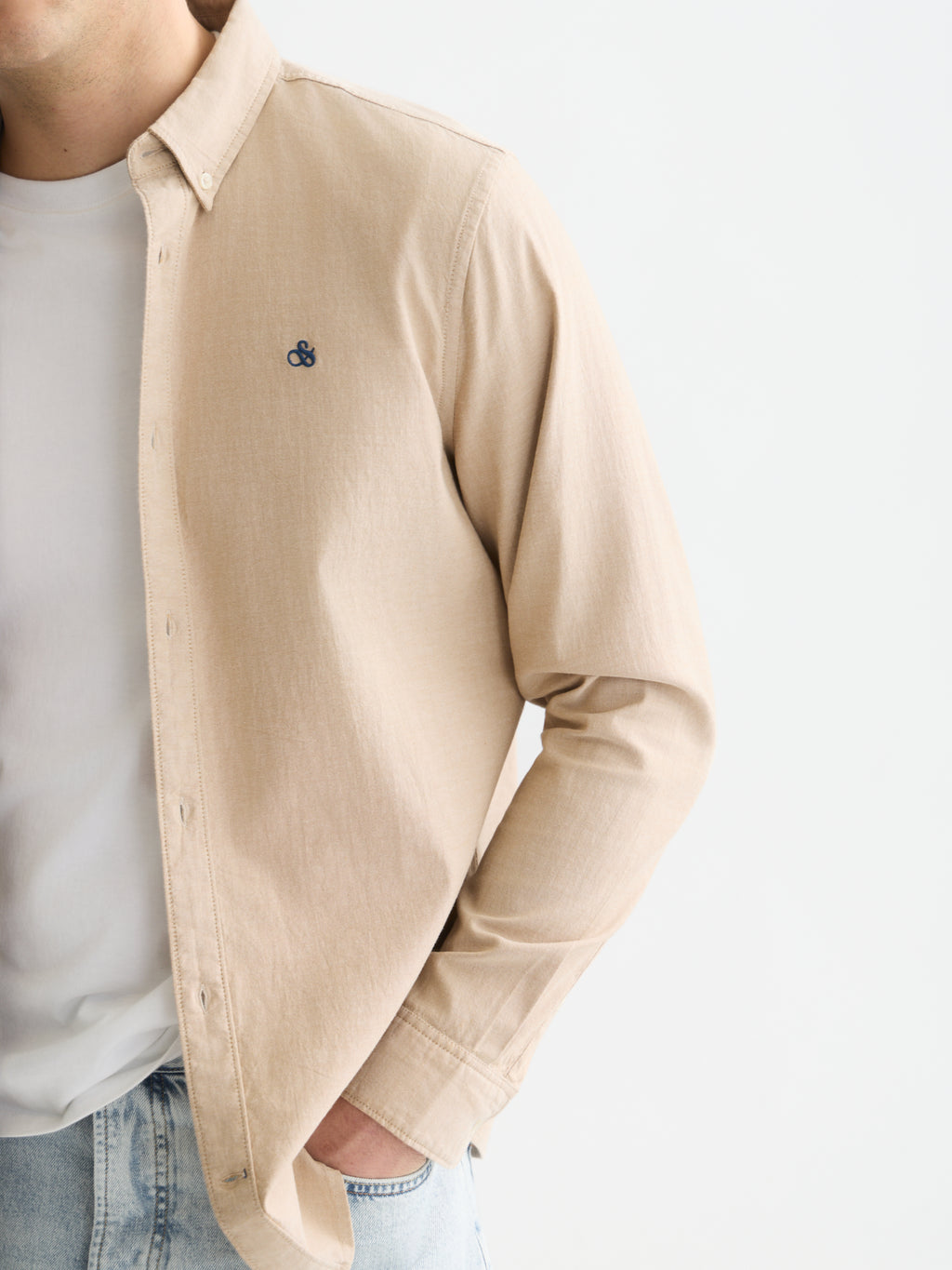 Hemden lange mouw beige Scotch & Soda