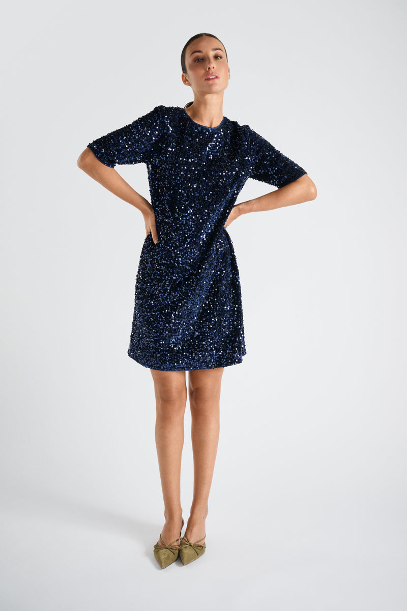 Jurken korte mouw navy Marie Méro