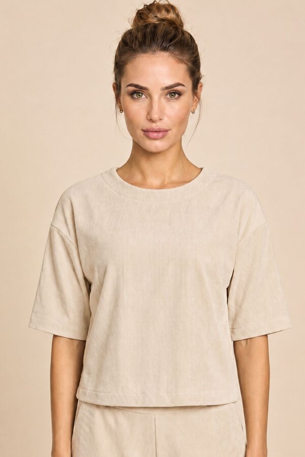 Blouses korte mouw beige Due Amanti