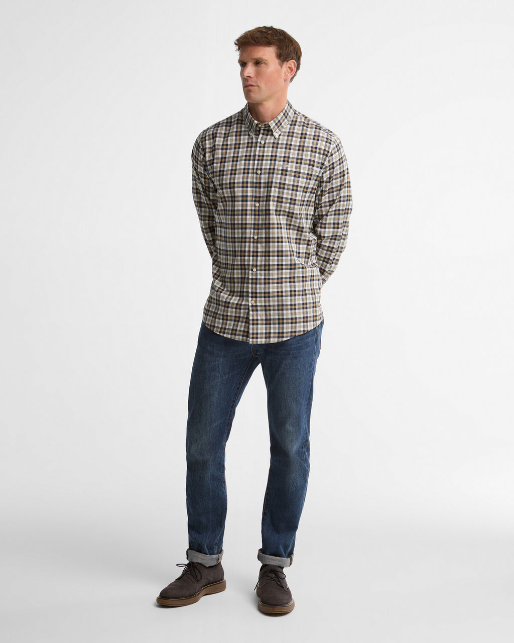 Hemden lange mouw navy Barbour