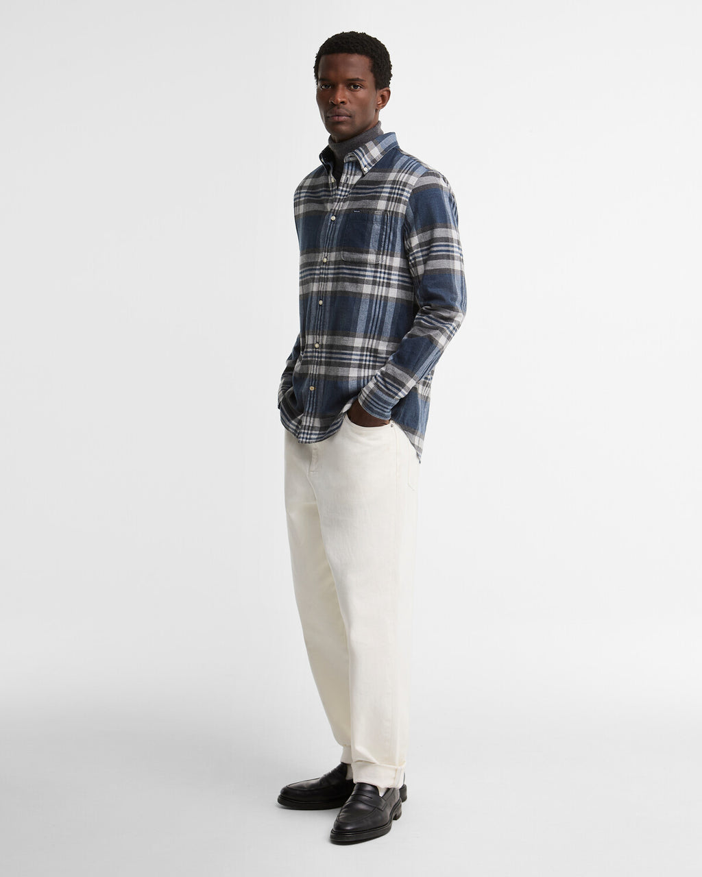 Hemden lange mouw blauw Barbour