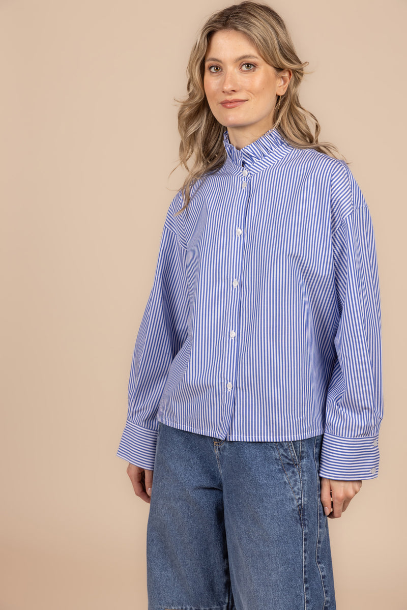 Blouses lange mouw blauw Four Roses