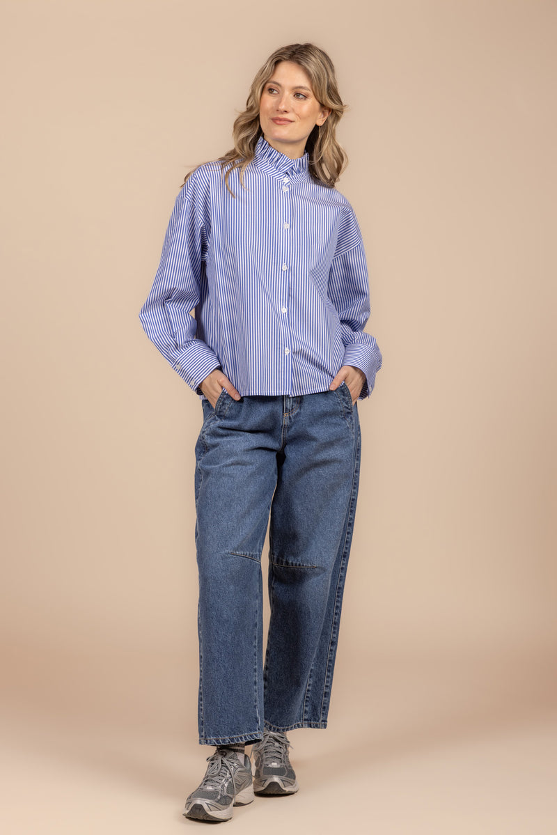 Blouses lange mouw blauw Four Roses