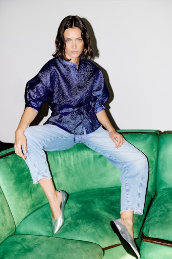 Blouses korte mouw blauw by-bar