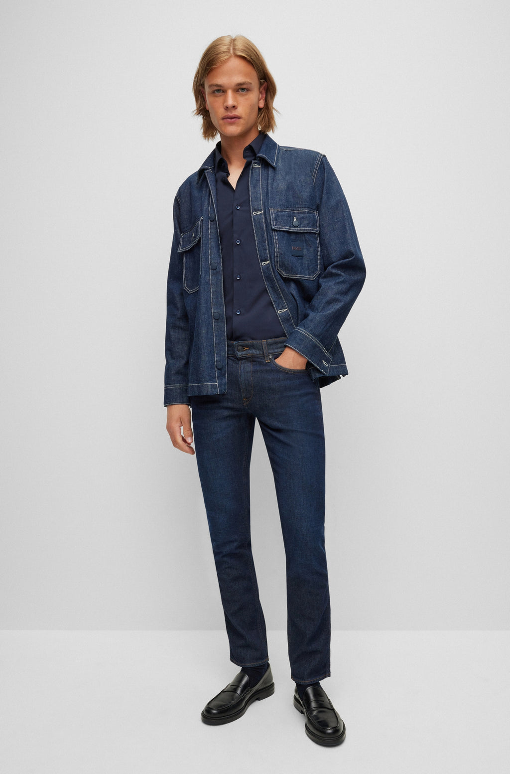 Hemden lange mouw blauw Boss Men Black