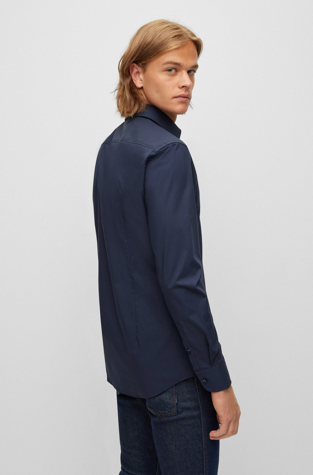 Hemden lange mouw blauw Boss Men Black