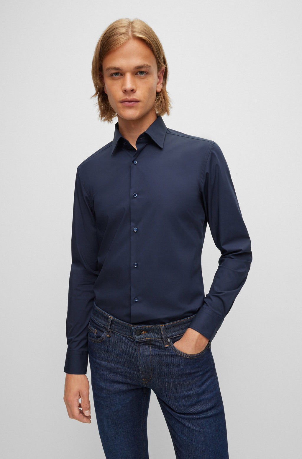 Hemden lange mouw blauw Boss Men Black